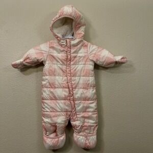 Eddie Bauer Baby Girl Bunting Snowsuit Faux Fur Lined Pink Cream Size 0-3 Months